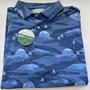 PGA TOUR Men's Polo Shirt Allover Scenic Print Golf Short Sleeve Plolo Blue S